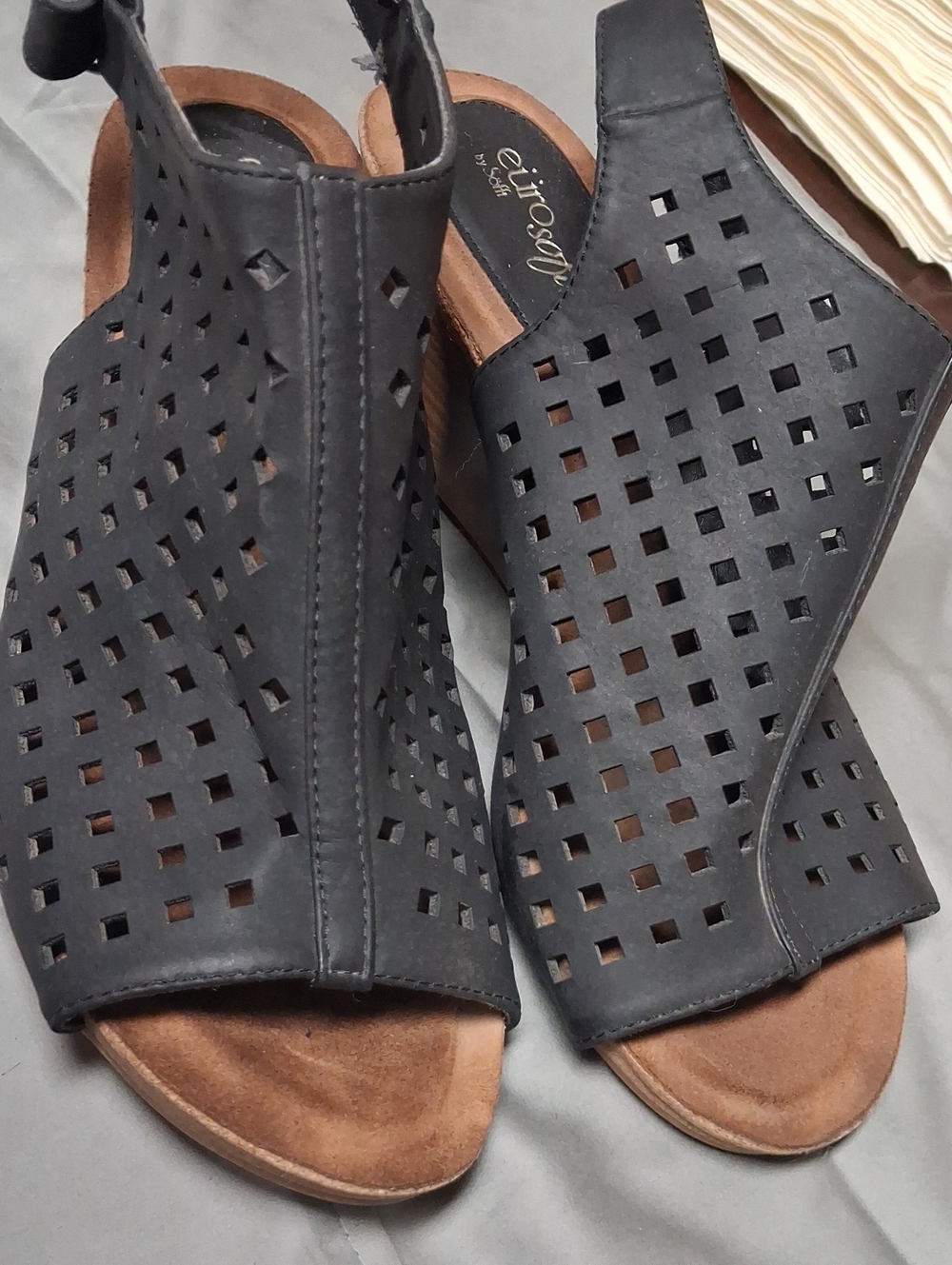 Eurosoft Black Perforated Wedge Sandals — Comfortable Women’s Wedges